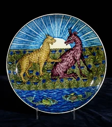 Ladegerät mit einem Leoparden und einem Hirsch am Ufer eines Flusses, gemalt von Charles Passenger, 1888-97